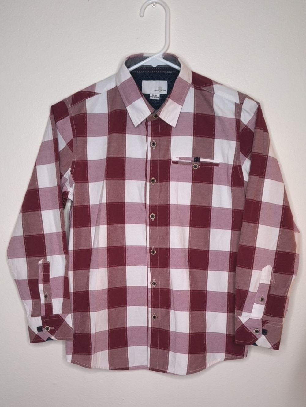 Checkered Maroon and White Youth Button-Up Shirt